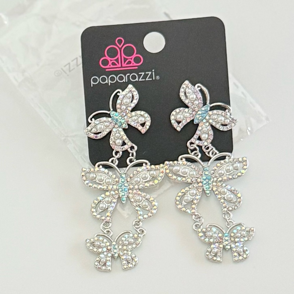 Paparazzi Silver/Iridescent Butterfly Earrings